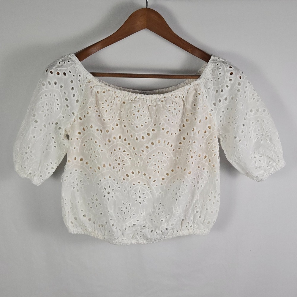 Windsor Womens Eyelet Crop Top Medium Off Shoulder Boho Cottagecore Lace Blouse